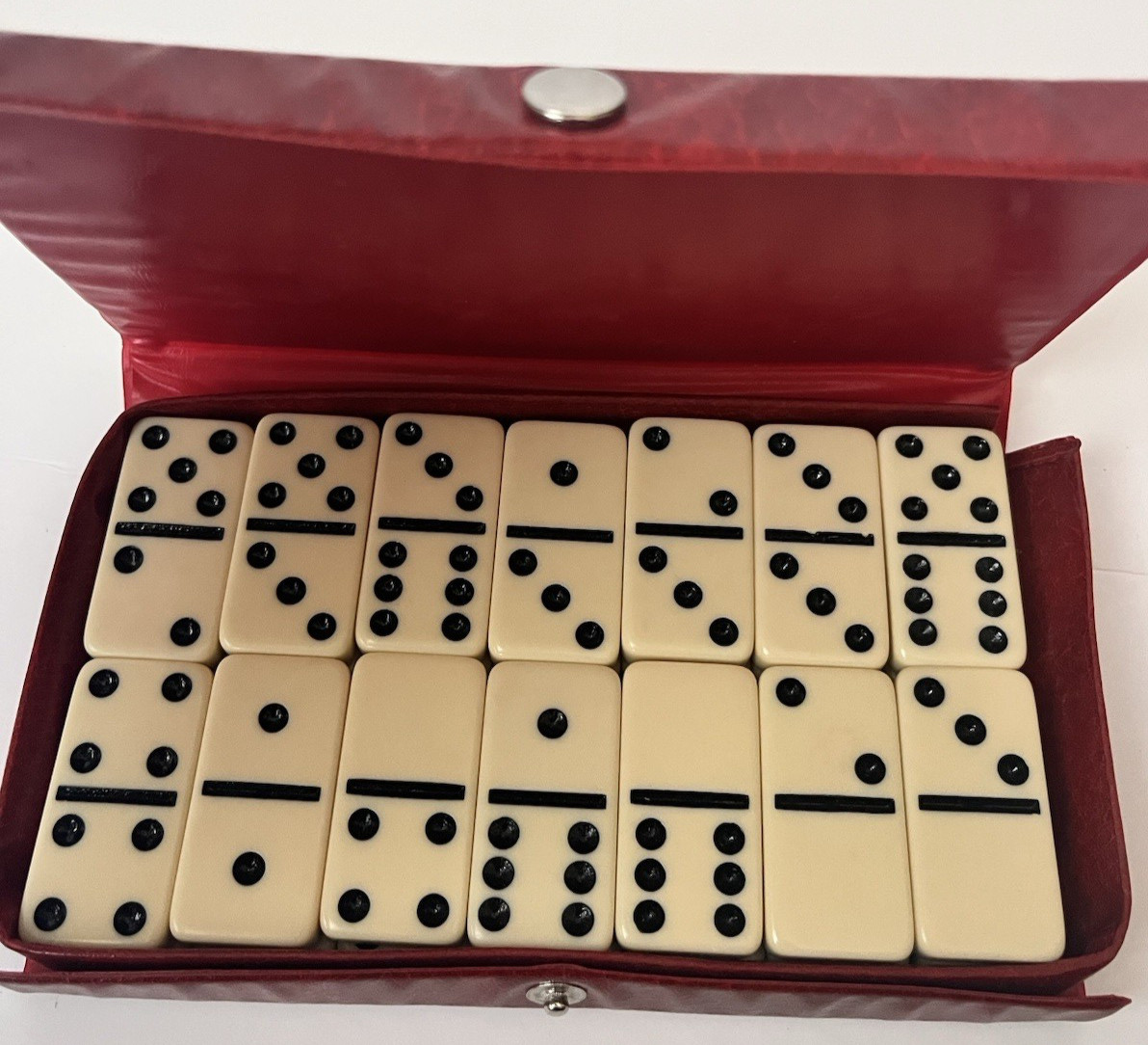 Vintage Domino By Cardinal 28 Dominoes Set Double Six In Vinyl Case