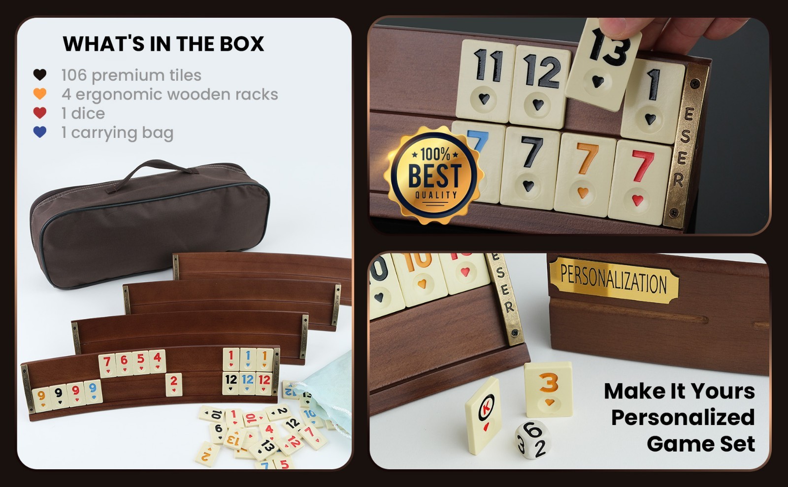 Wooden Oval Rummy Rack Set Curved Rummy Turkish Okey Personalization Gift