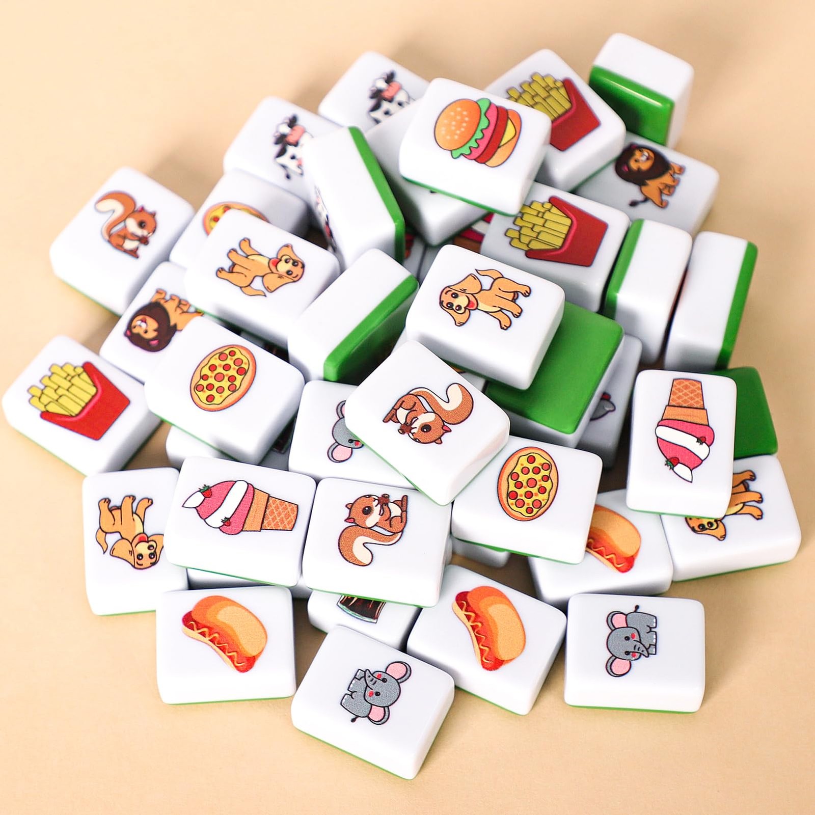 2 Players Mahjong Block Set, Mahjong Tile Game with 50 Premium Green Tiles(30…