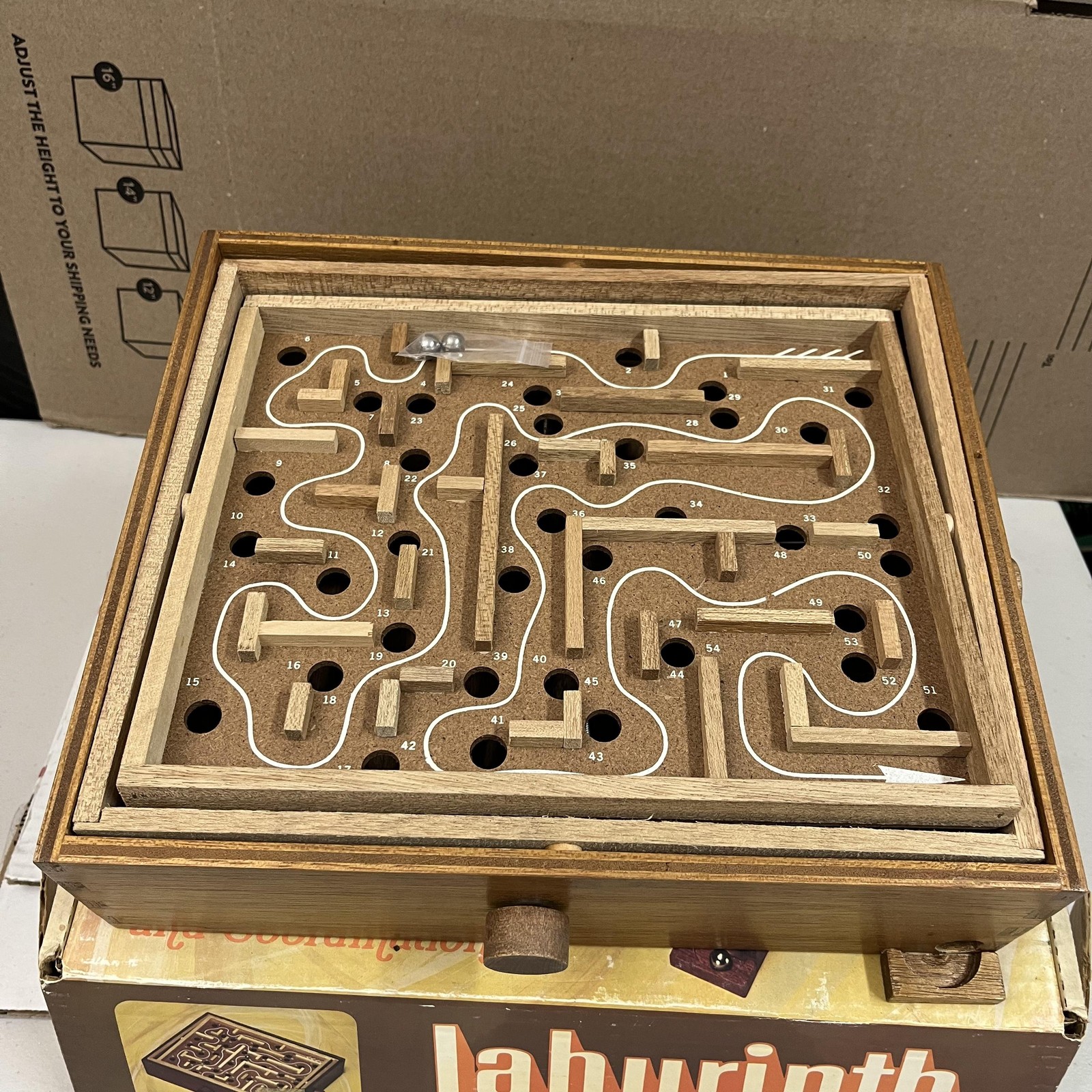 Vintage Labyrinth Wooden Marble Maze Classic Skill Coordination Game 850 W Box