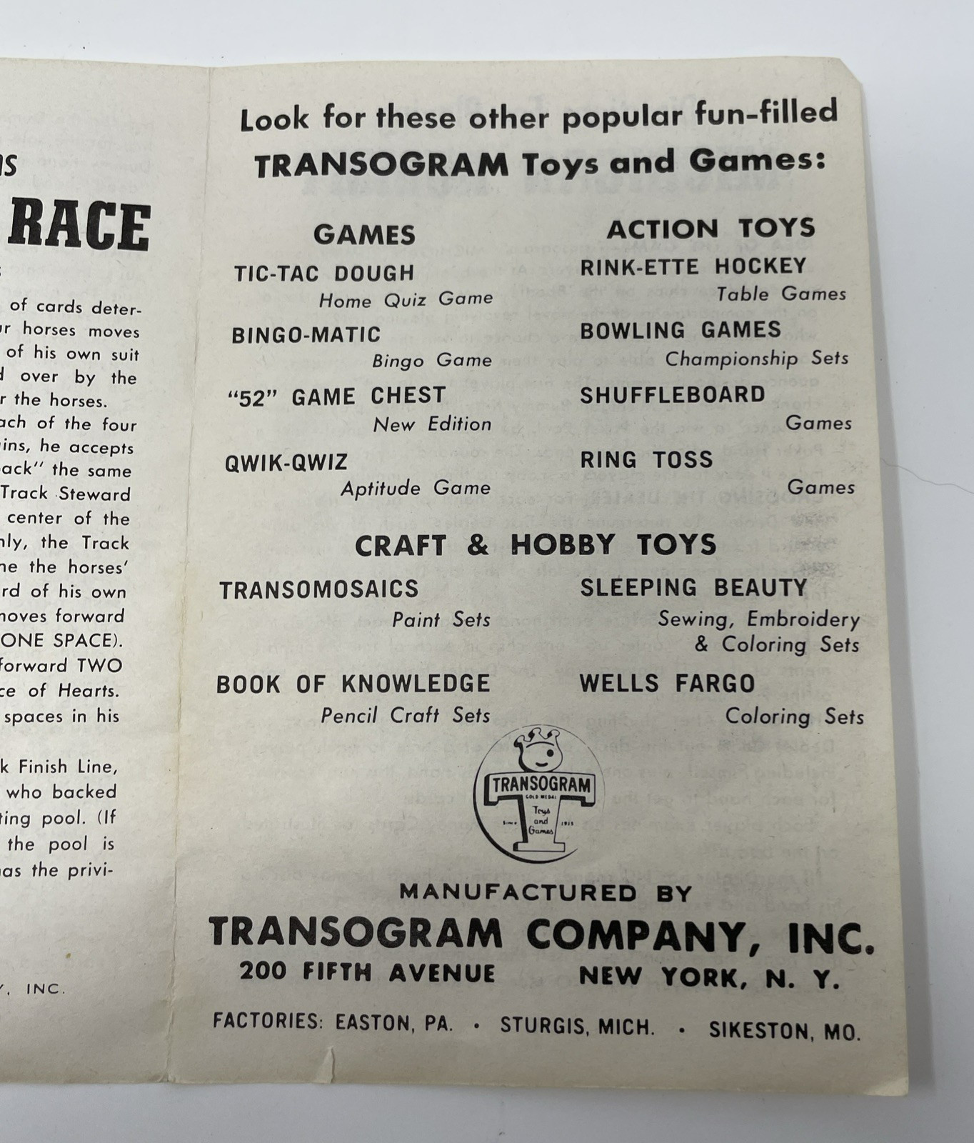 Vintage 1959 Transogram Michigan Rummy Ace Hi Horse Race Black Cat Tray