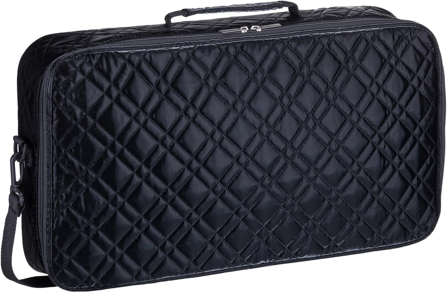 “Black” Quilted PU Leather Mahjong Carry Bag with Zippered Storage Pocket.