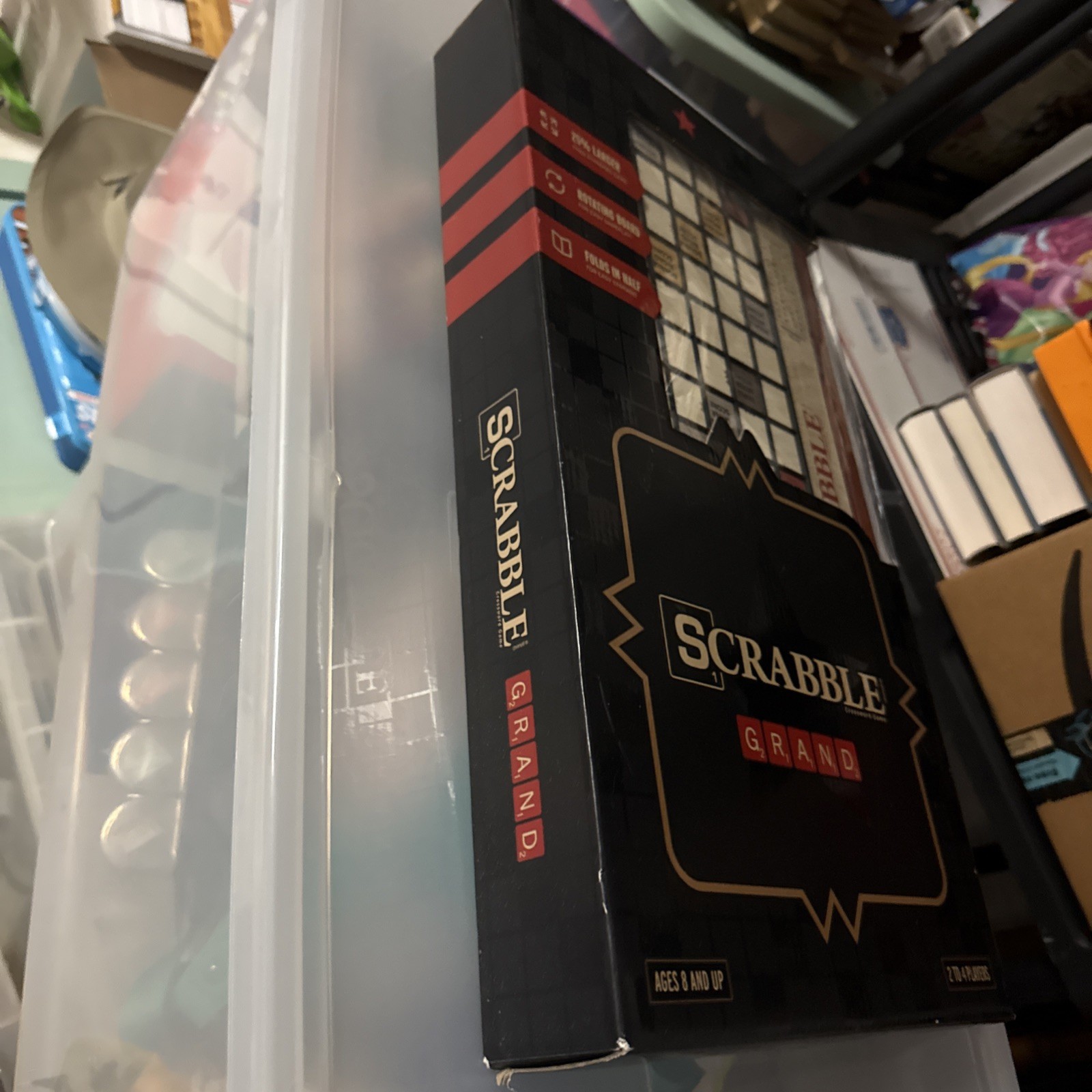New SCRABBLE Grand Edition -25% Larger, Wooden, Folding, Rotates WS GAME COMPANY
