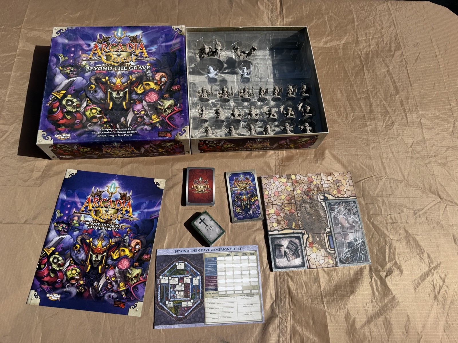 CMON Arcadia Quest Inferno Fantasy Board Game Lot w/ Expansion Pack, Miniatures