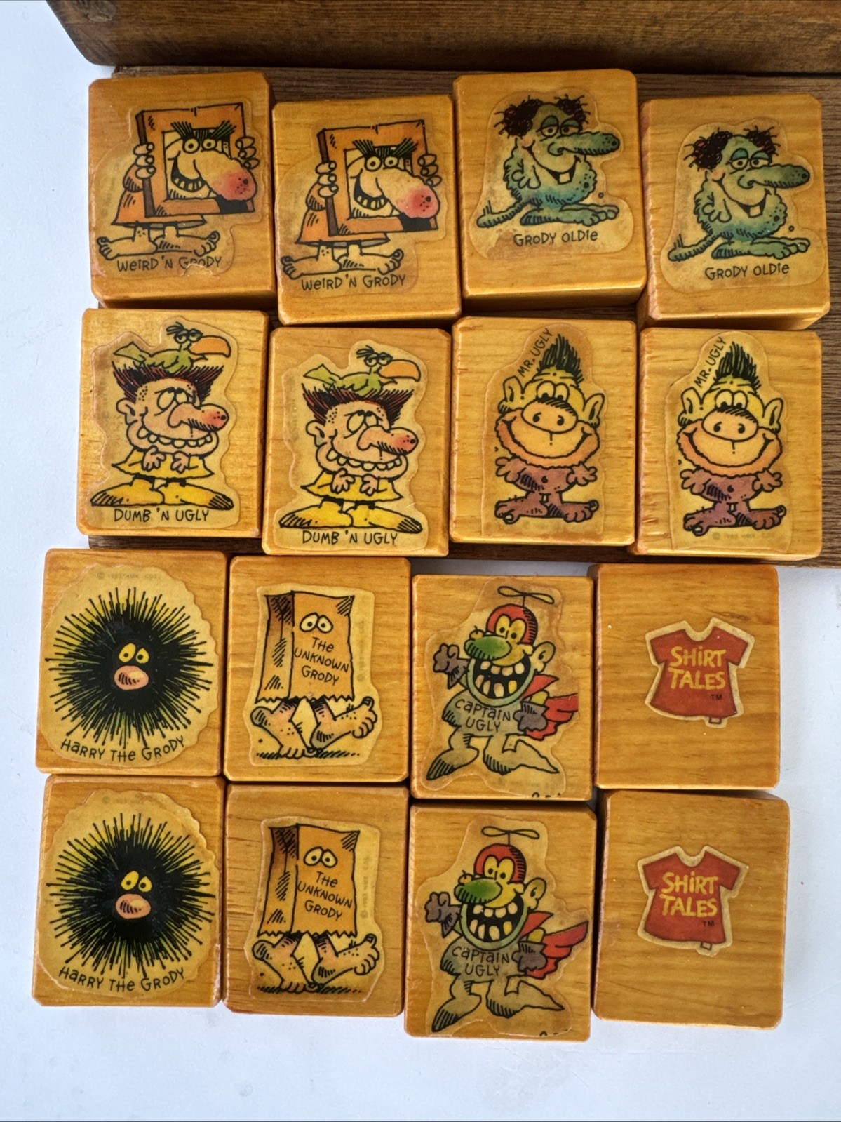 The Grodies & Shirt Tales Wooden Memory Game Matching Tiles In Box OOAK