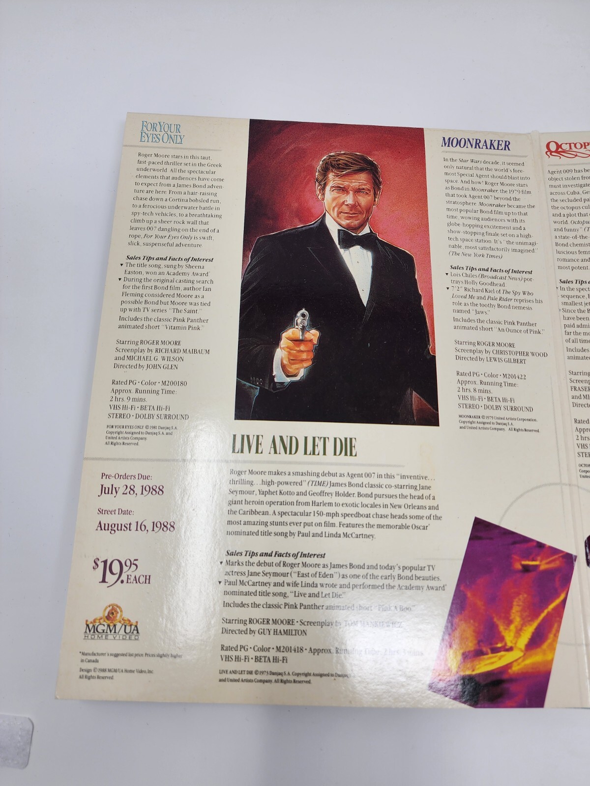 1988 JAMES BOND 007 Spy Movie MGM/UA HOME VIDEO Promo Trivia Board Game No Dice