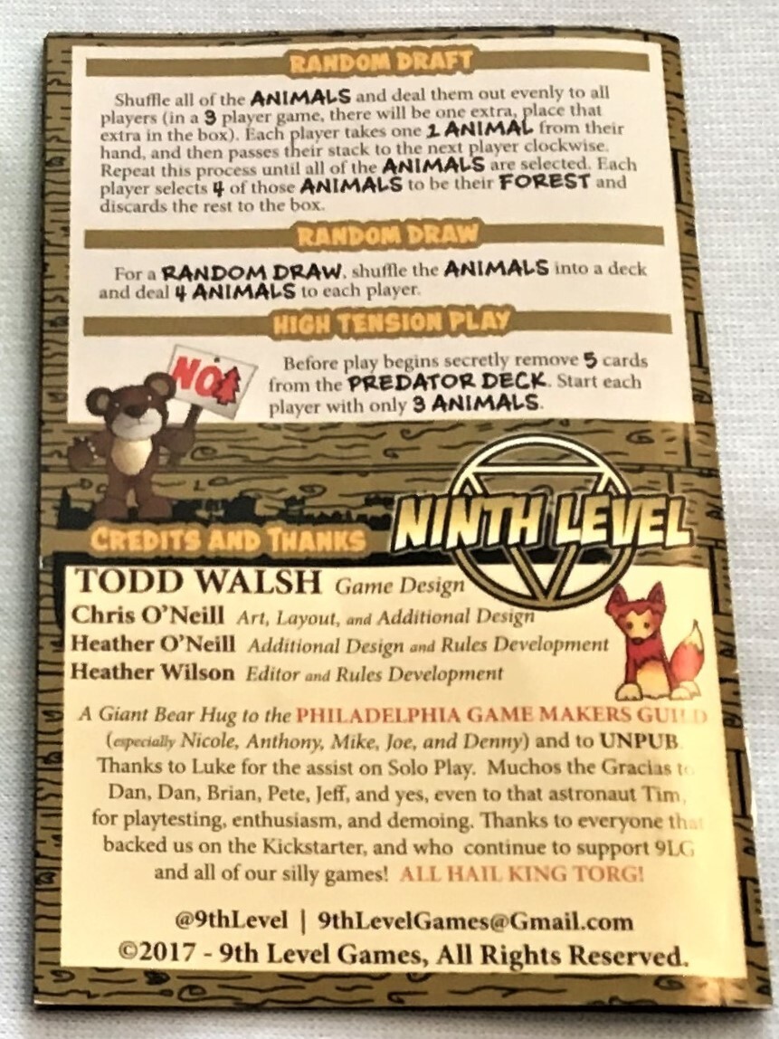 Bearicades Survival of the Forest Strategy Card Game by 9th Level Games, EUC