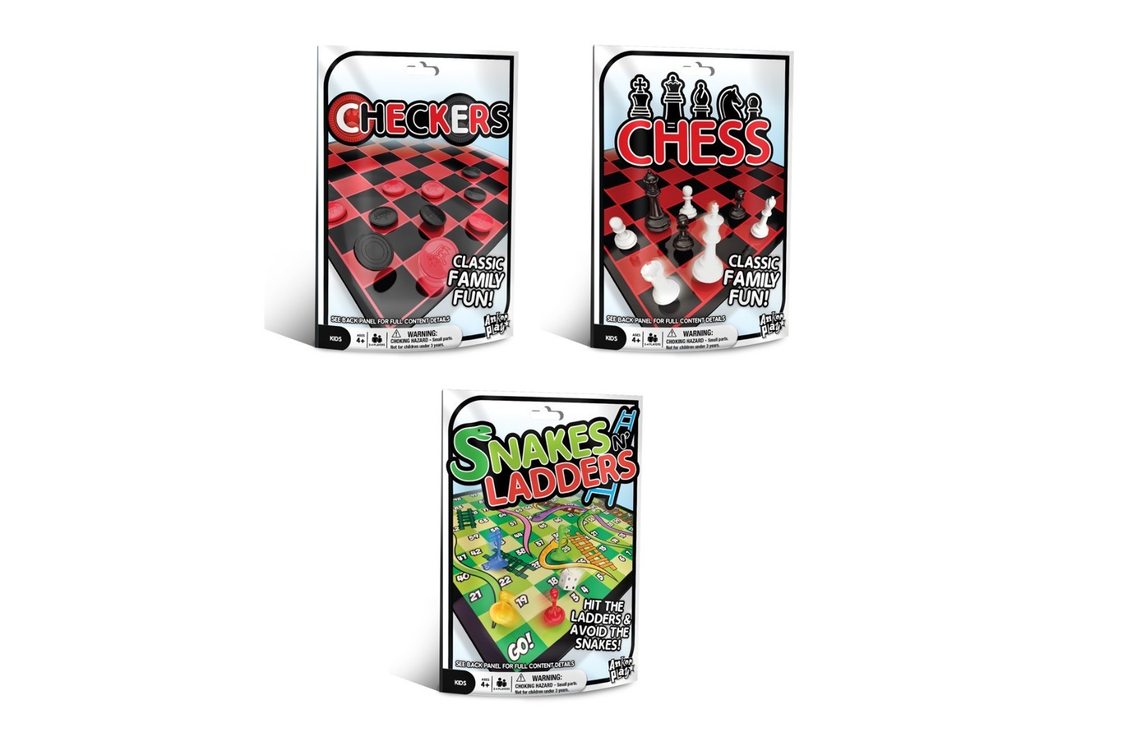 Mini Classic Board Games Checkers Chess Snakes & Ladders Family Fun Travel 3-Pk