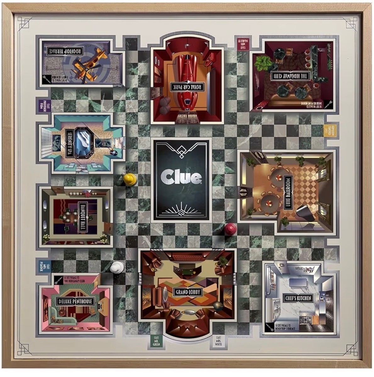 Clue Luxe Edition Board Game with solid maple wood cabinet