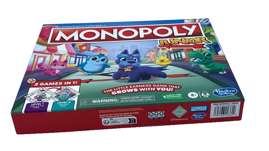 Hasbro Monopoly Junior Board Game 2 Games In 1 Level 1 & 2 Ages 4+ New In Box