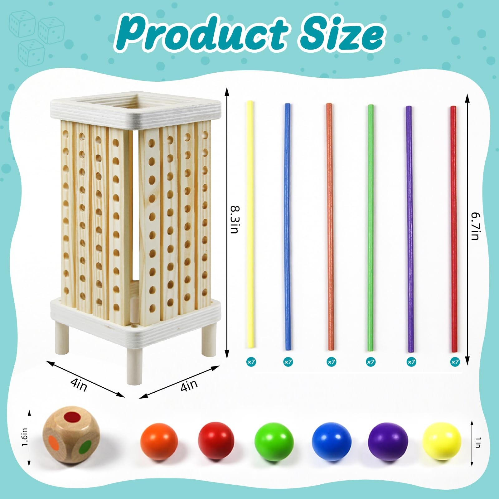 Montessori Game Wooden Board Game, 42 Colorful Wooden Sticks Dice Game Math L…