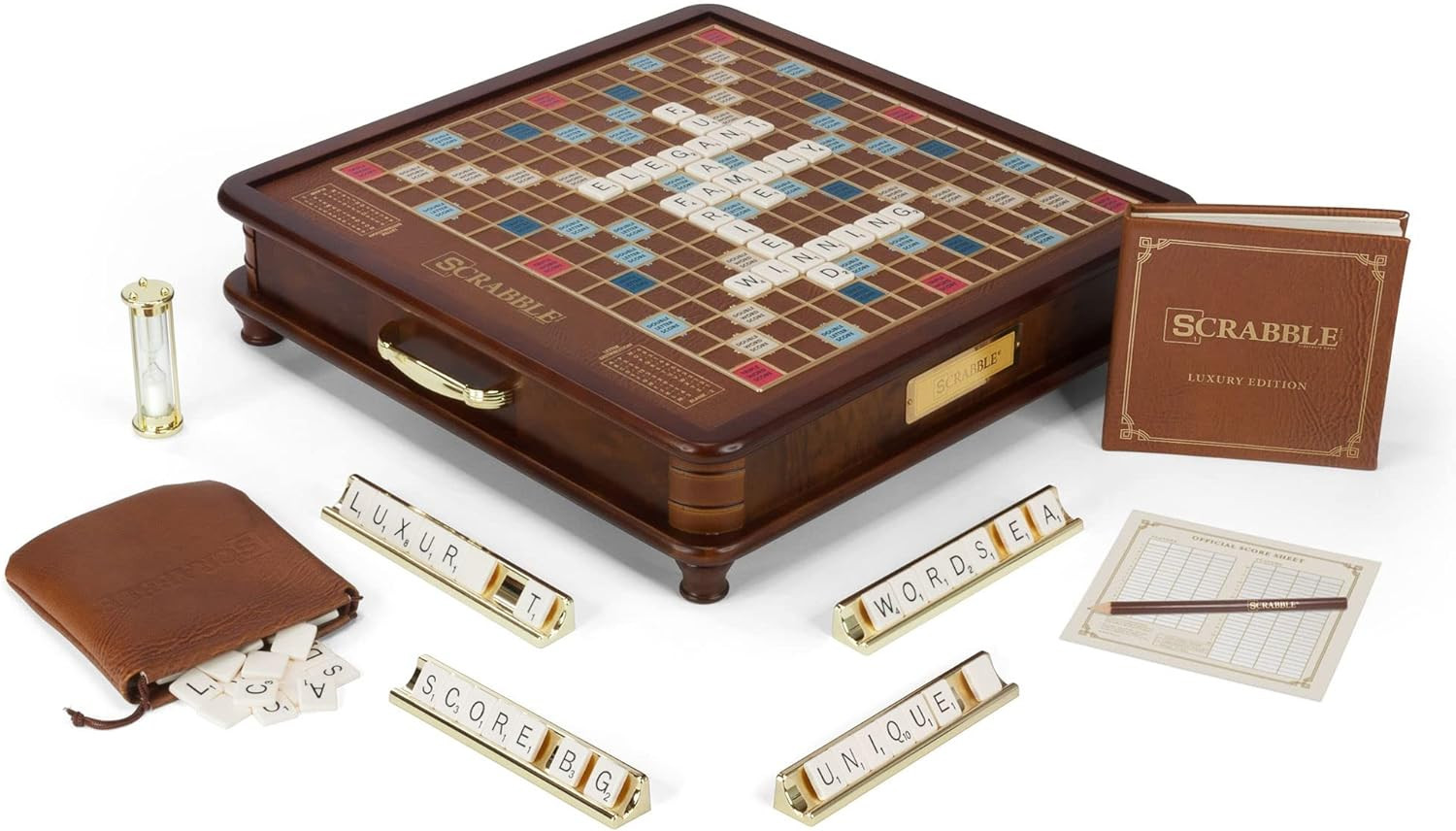 Scrabble Luxury Edition with Rotating Wooden Game Board 100 faux ivory SCRABBLE
