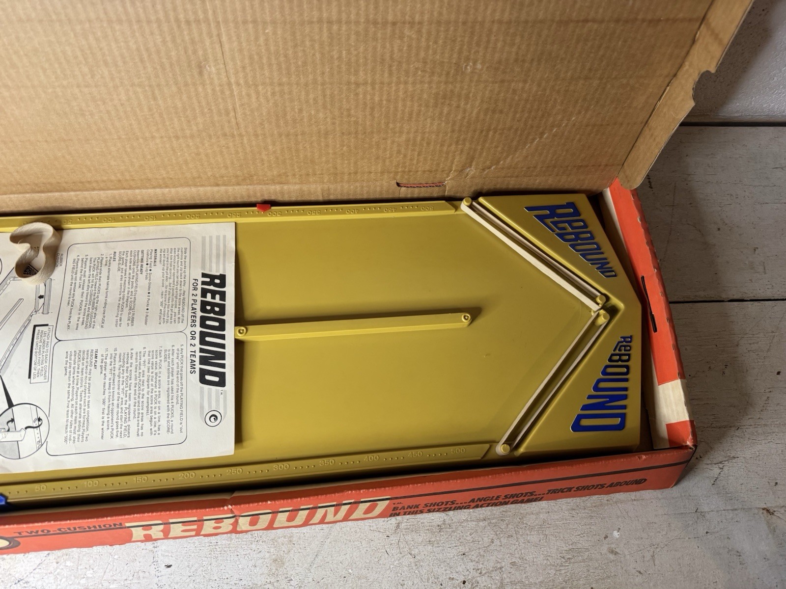 Vintage Rebound Two Cushion Board Game 1971 Ideal Skill Tabletop Yellow USA