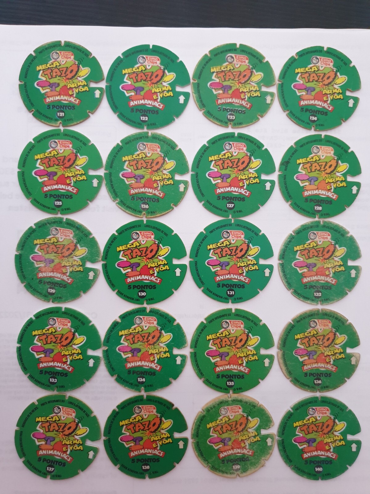 Animaniacs Tazos – Complete Set 1 to 60 Pogs *RARE* $10 / Tazo – Elma Chips 1997