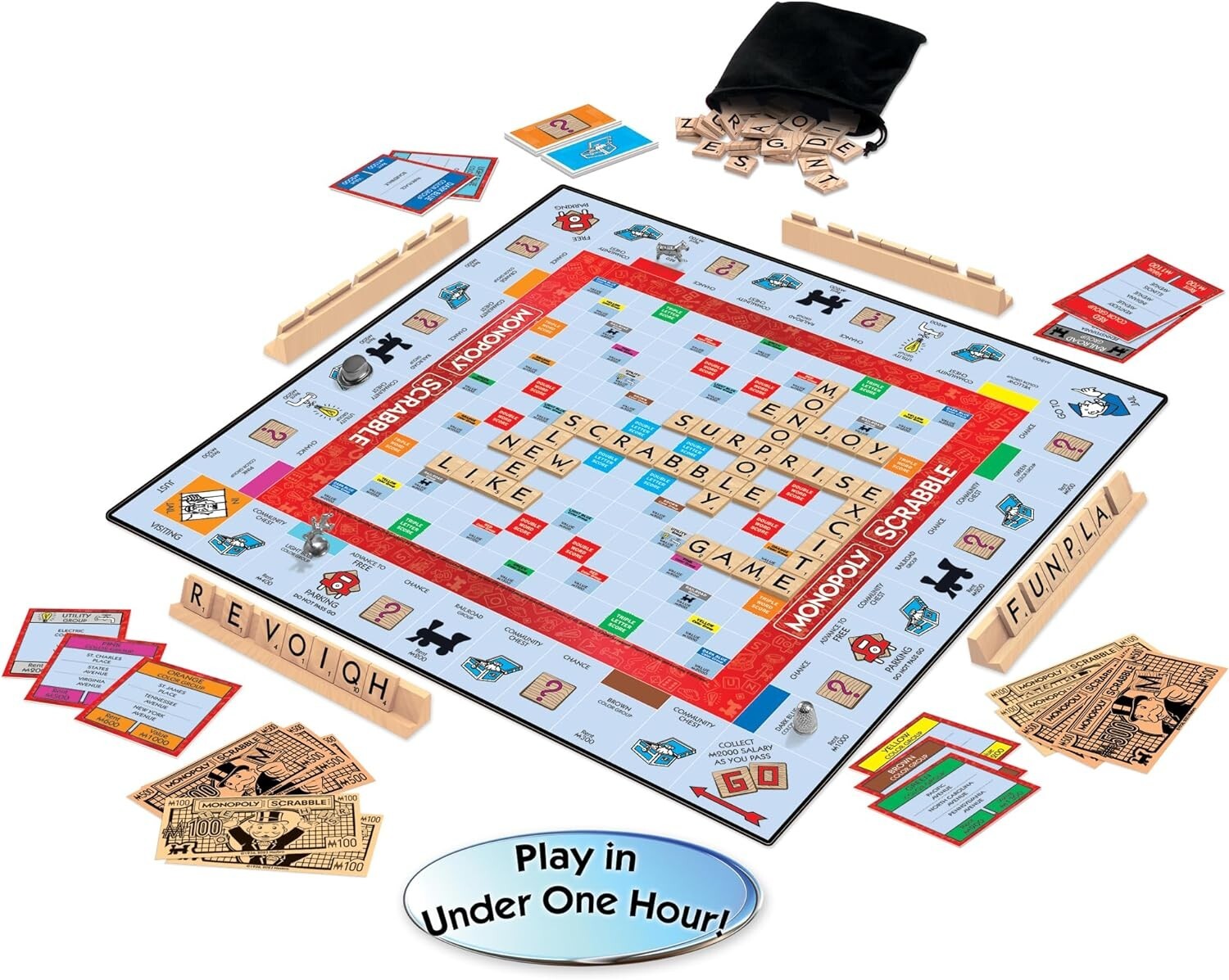 Monopoly Scrabble Board Game – Play in UNDER ONE HOUR – Game Night Kids & Adults