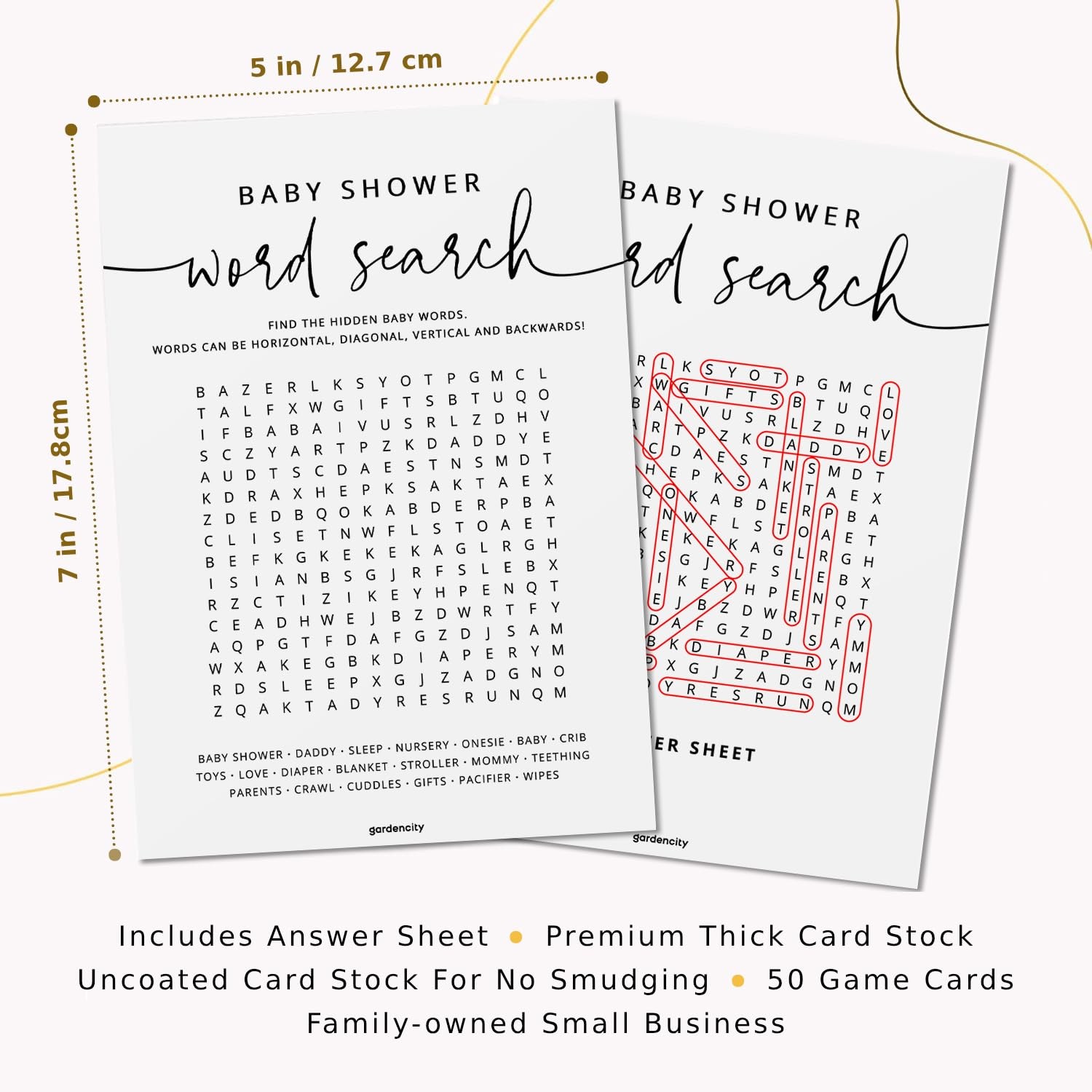 50 Baby Shower Word Search Game Cards, Fun Baby Shower Games for Boy or Girl,…