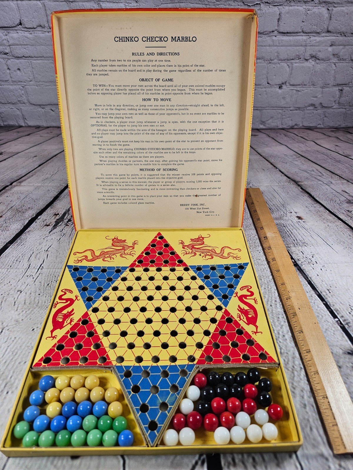 Vintage 1930s Chinko Checko Marblo Game Berry Pink Inc Chinese Checkers Complete