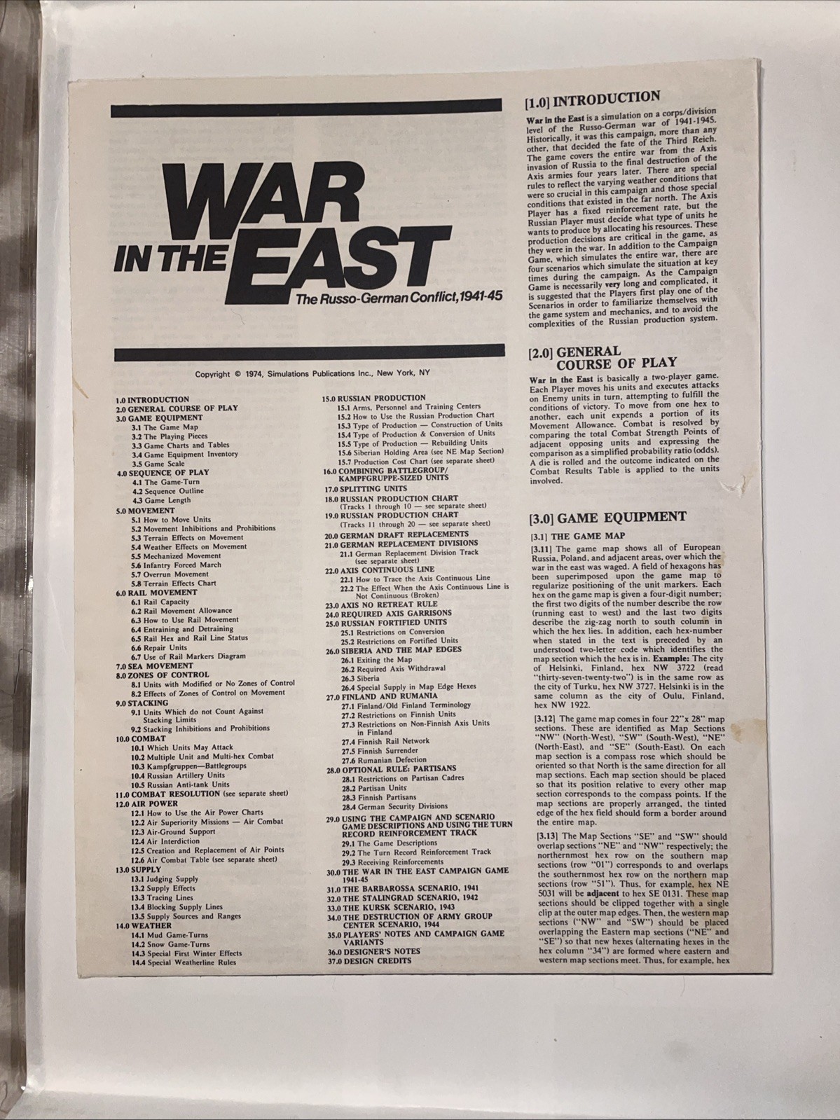 SPI. 1974. War In The East. Punched. VGC. Rare Collectible.