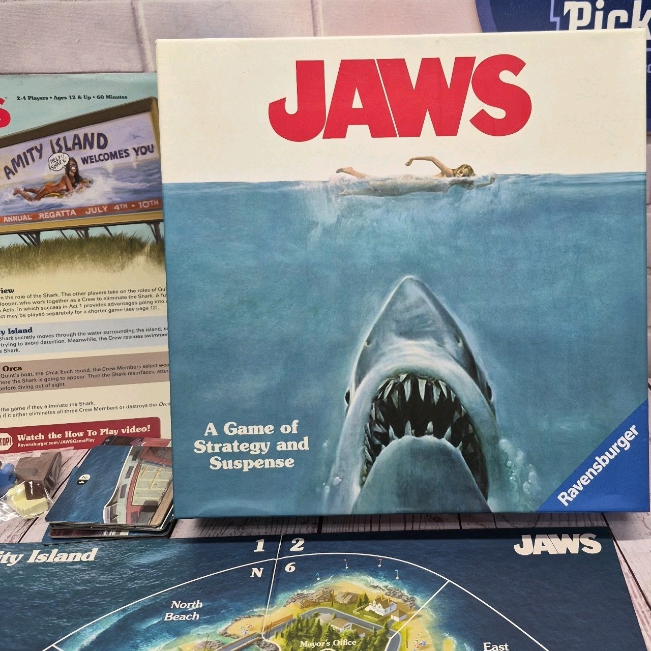Ravensburger Jaws Board Game Ages 12 & Up Thrilling Strategy & Suspense Complete