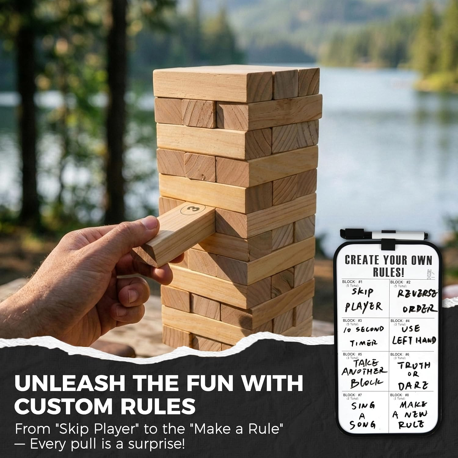 Outdoor Games Large Wooden Tower Stacking Game – 54 Premium Pine Blocks Stack
