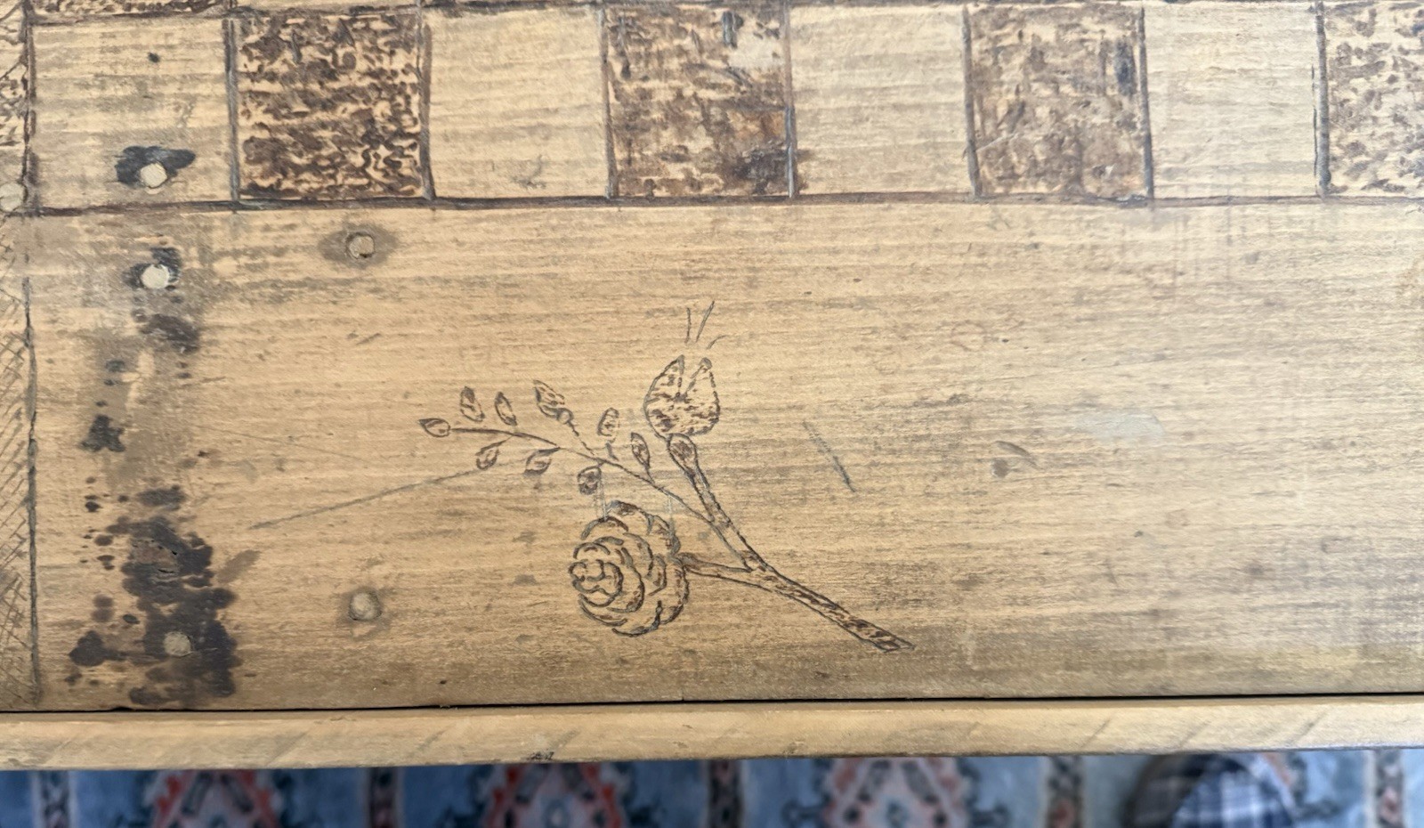 Vintage Handmade Pyrography Game board Dated 1914 – American folk art