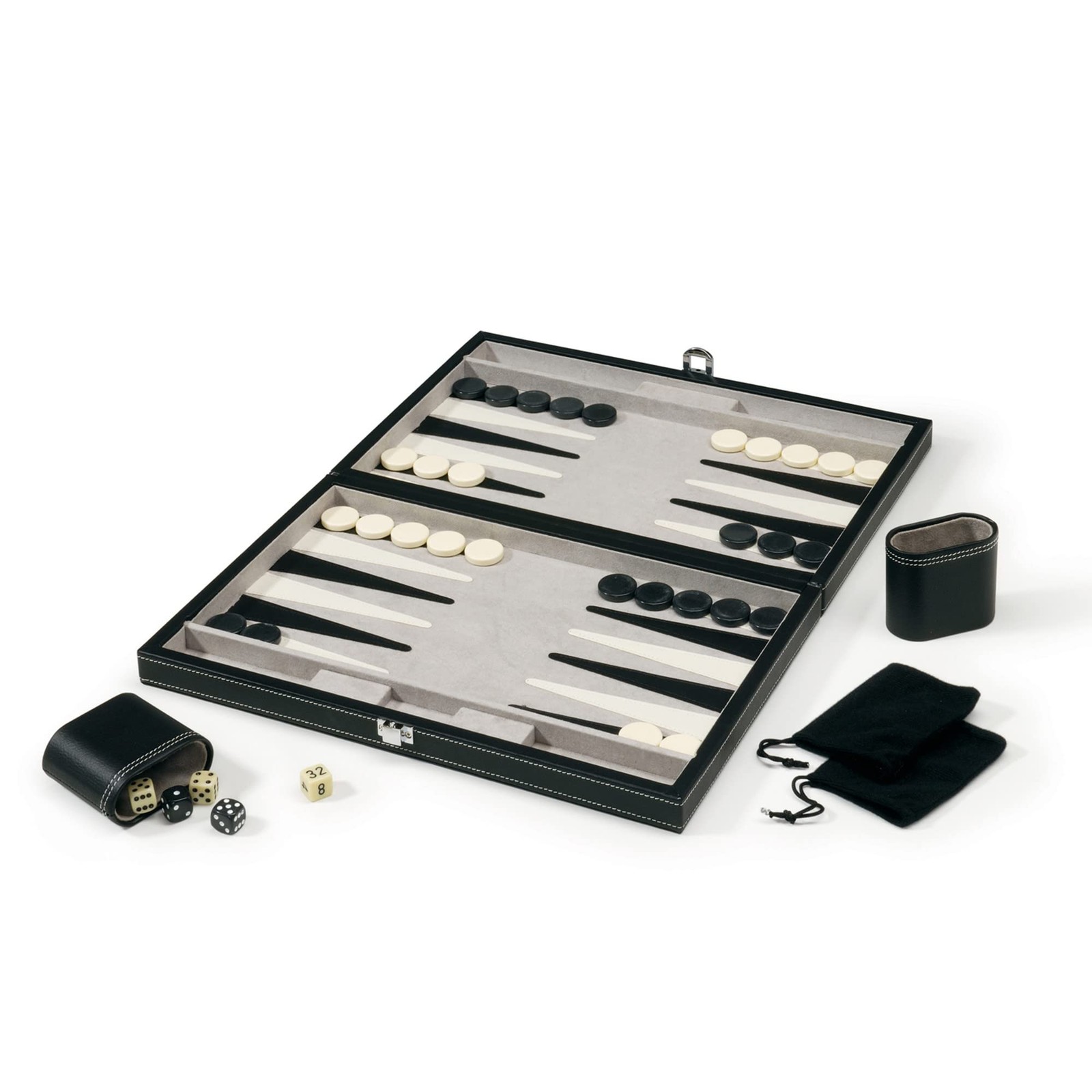 Mainstreet Classics 15 Inch Backgammon Set Travel Leatherette Case with Dice Kit