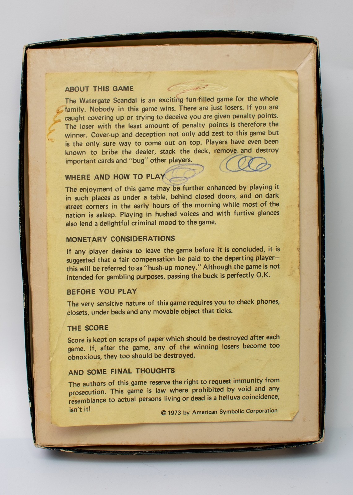 1973 Vintage Watergate Scandal Card Game Mid Century Politics Made in USA