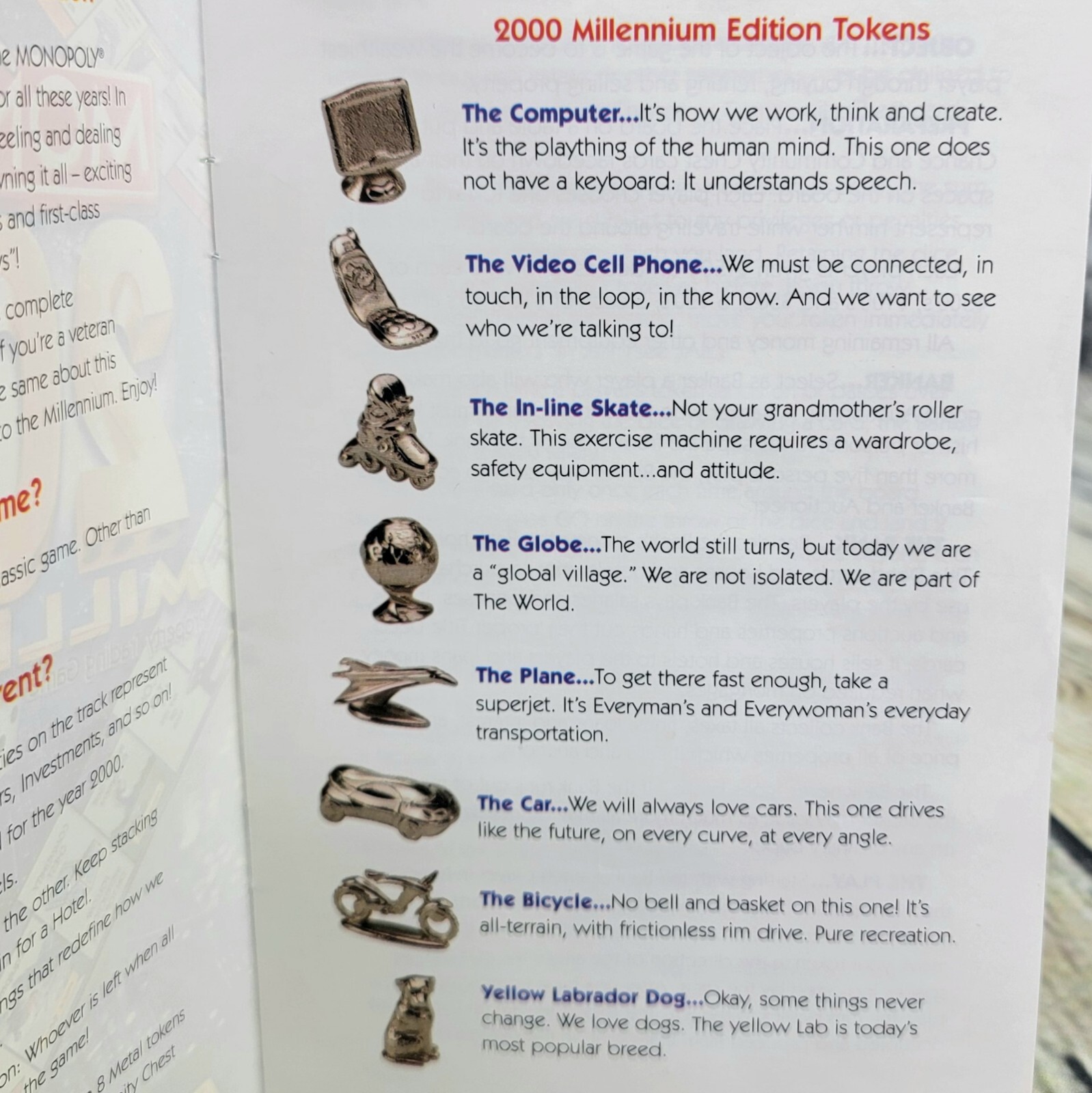 Monopoly 2000 – REPLACEMENT Game Tokens (8) / Instruction Manual / 2 Dice