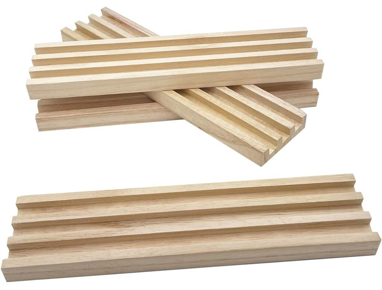 Domino Racks for Mexican Train Dominoes – Wooden Domino Holders Set of 4