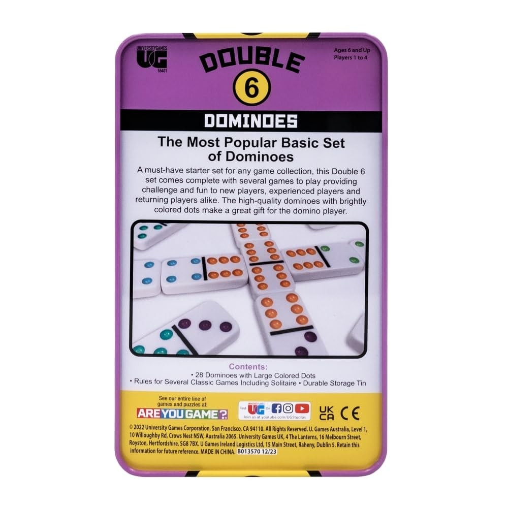 | Double 6 Travel Tin Domino Set from, for 1 to 4 Players Ages 6 and up