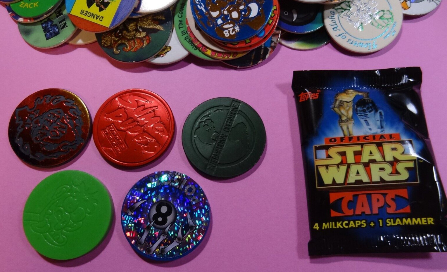 Pogs * 100 Misc * HOLIDAY SPECIAL * 5 Plastic/Metal Slammers * 1 Star Wars Pack