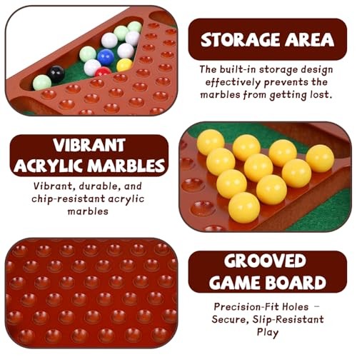 Wooden Chinese Checkers Board Game Set, 13.5 Inch Classic Strategy Game with