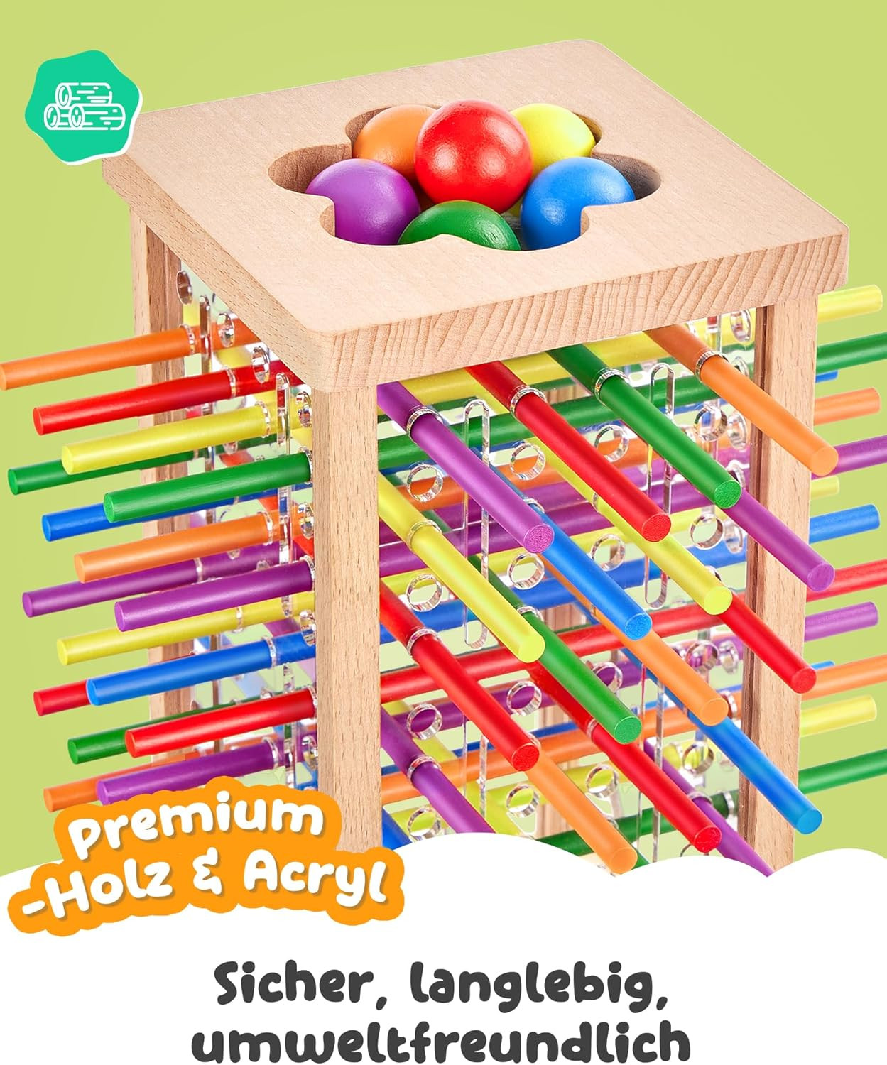 Montessori Wooden Board Game with 42 Colorful Sticks for Kids Ages 3-6