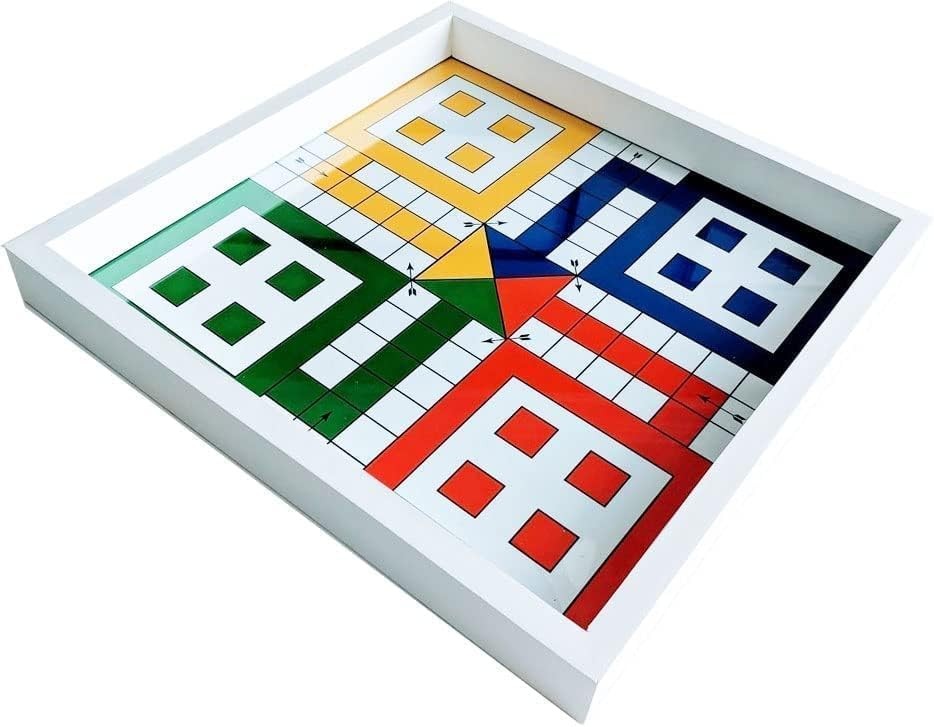 Real Glass Top Ludo Board Game 17 Inches by 17 Inches, Ludo Board Game with 16 T