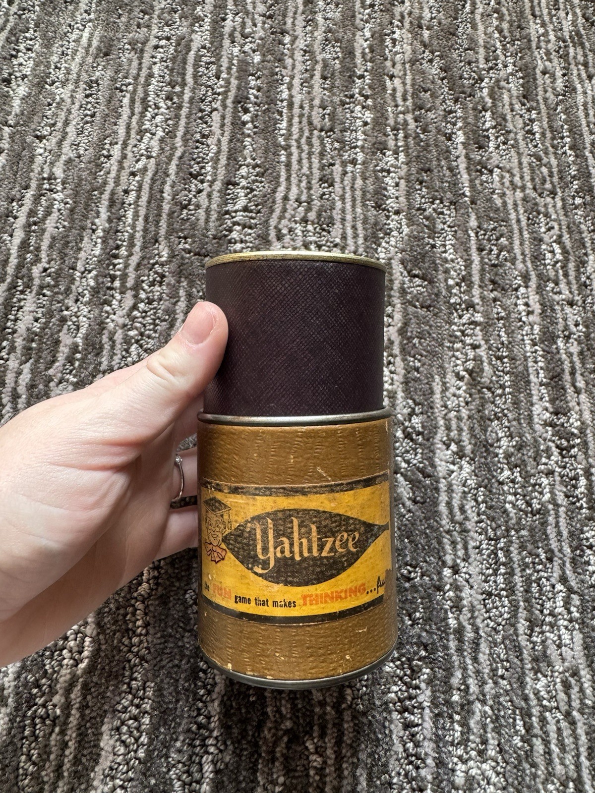 VINTAGE 1950s-60s Yahtzee Cup With 5 Dice And Scrabble Dice
