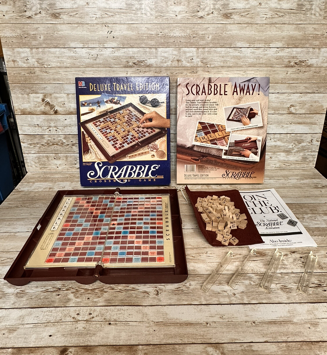 SCRABBLE ~ 1991 Deluxe Travel Edition ~ Mini Wood Tiles ~