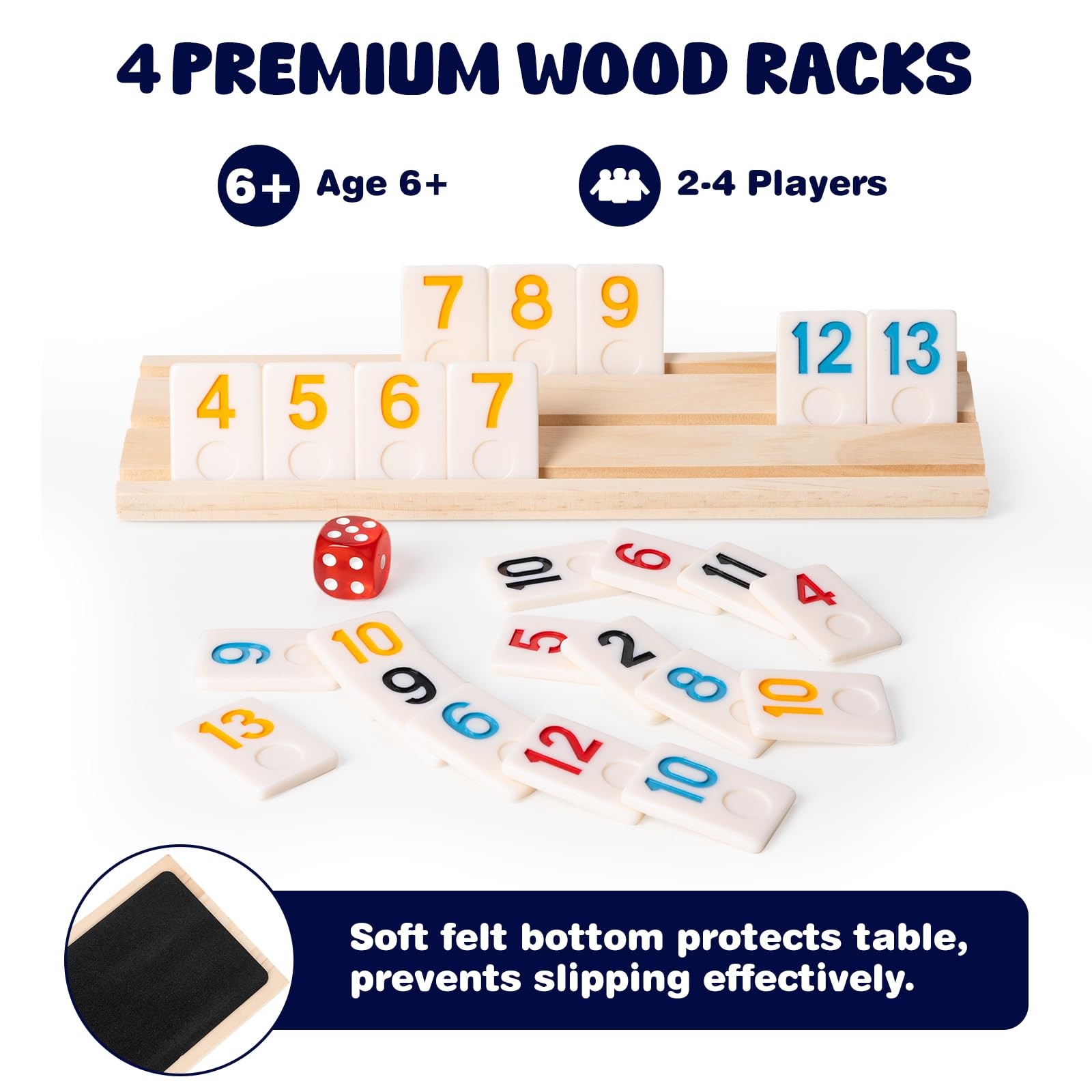 Rummy Cube Game Set, 106 Rummy Tiles with 4 Wooden Racks/Trays, Portable Carr…