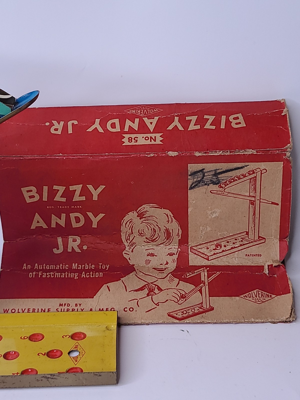 RARE 1920s Wolverine No. 58 Bizzy Andy Jr. Tin Litho Automatic Marble Toy w/Box