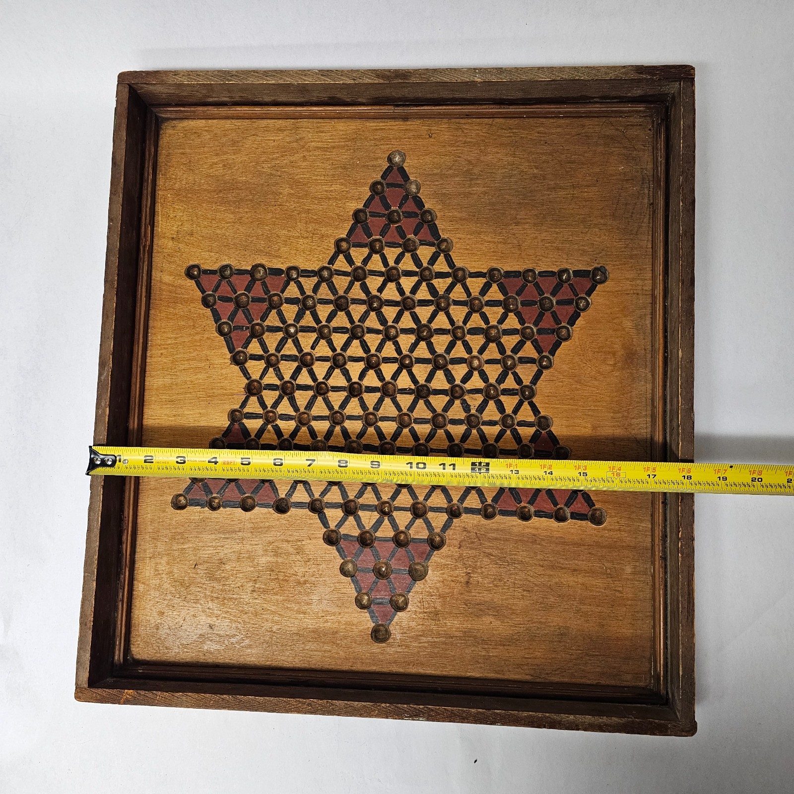 Vintage Wooden Chinese Checkers Board Game Double Sided Handmade Wood
