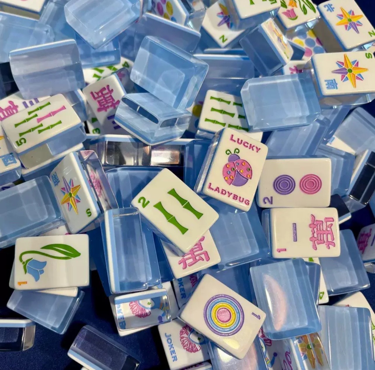 New high-end Transparent blue 🐞American Mahjong Tiles set ,160 tiles+ Bag