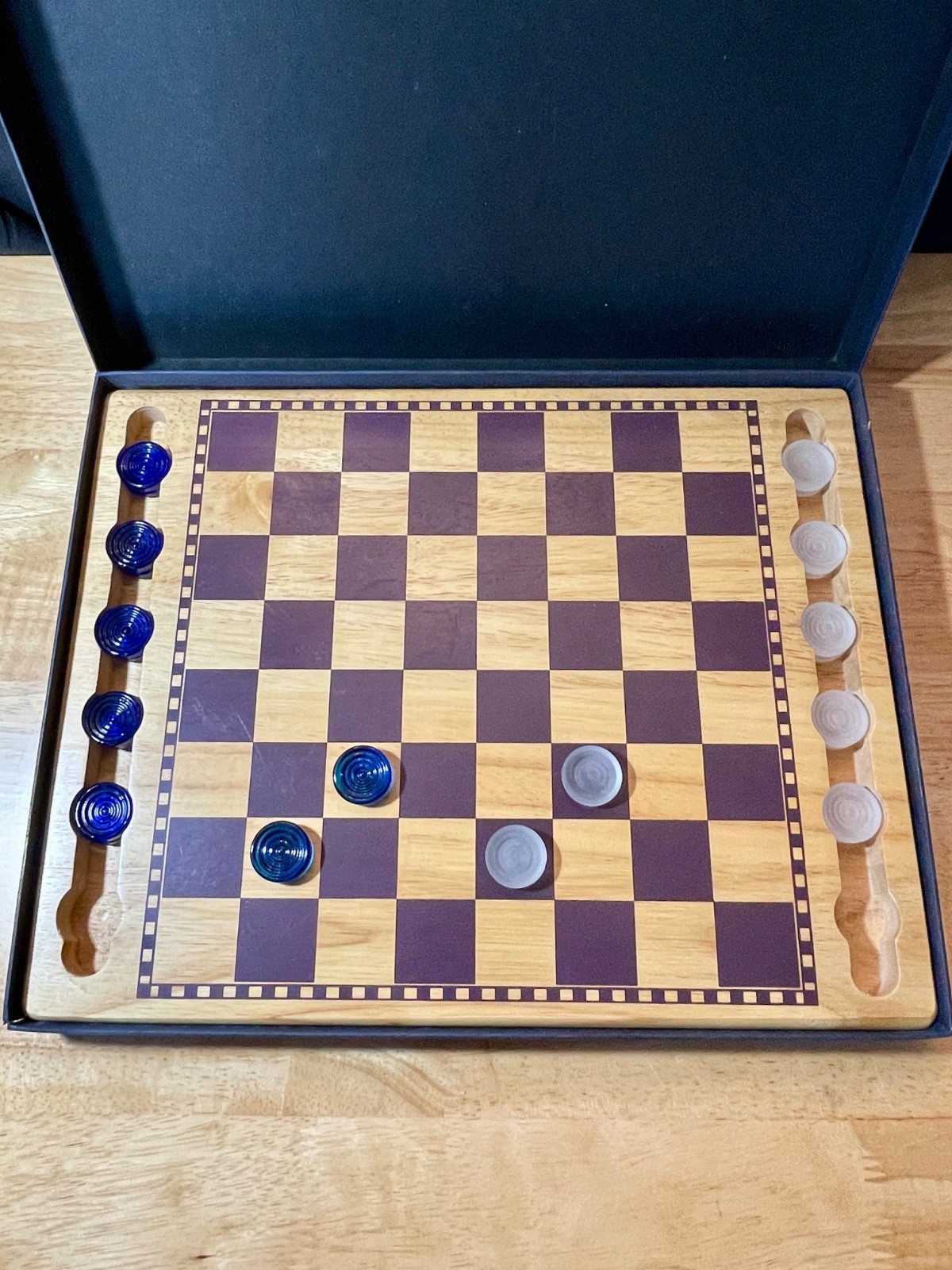 Wood Checker Board Glass Pieces The Classic Collection Great condition