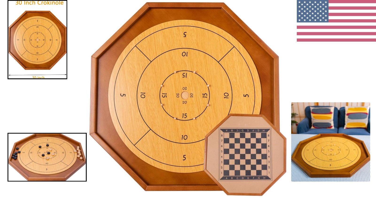 Deluxe 30 Inch Wooden Crokinole & Checkerboard – Ultimate Gaming Experience