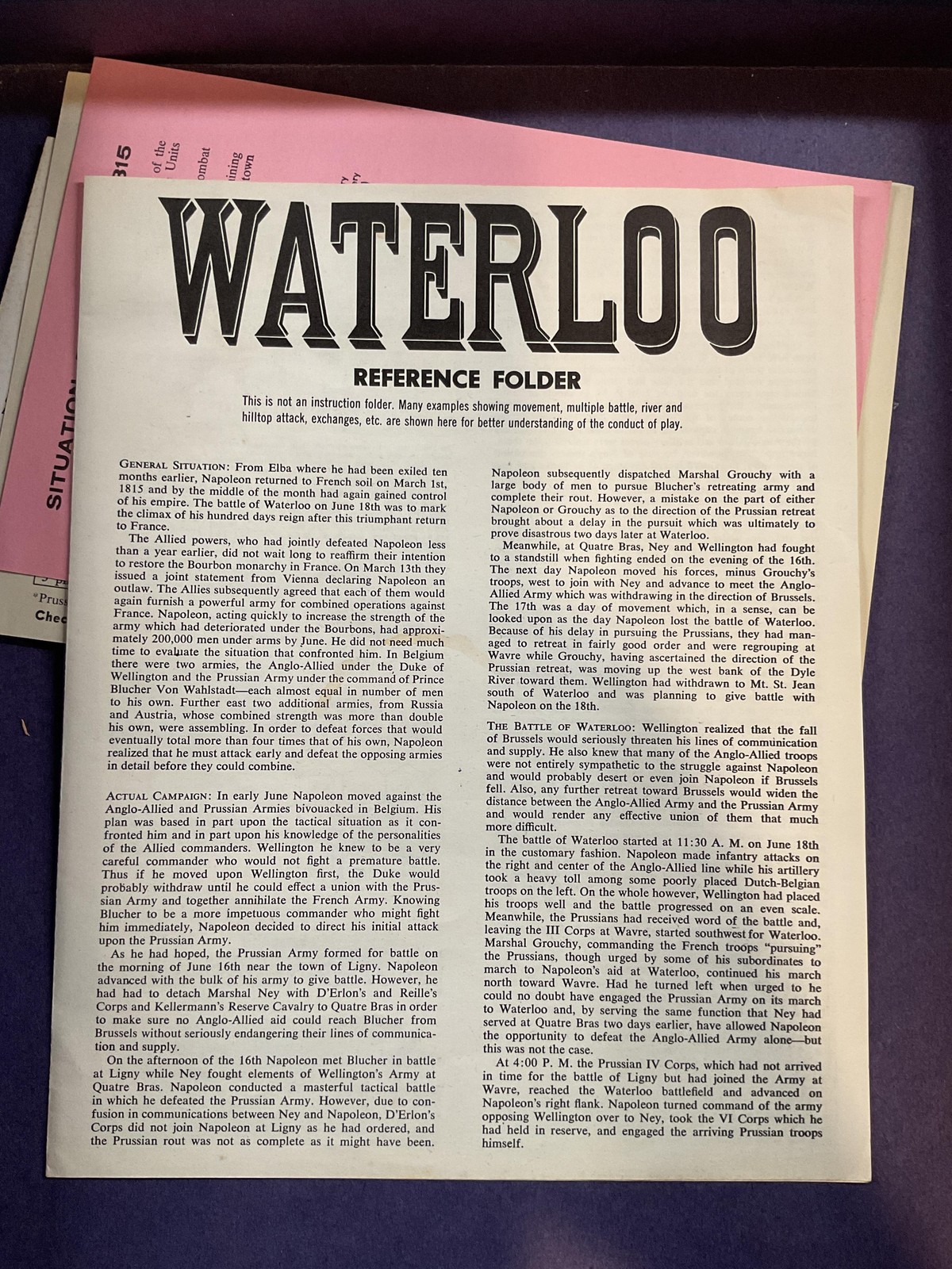 Vintage 1962 Avalon Hill Waterloo Board Game War United States Boxed Original