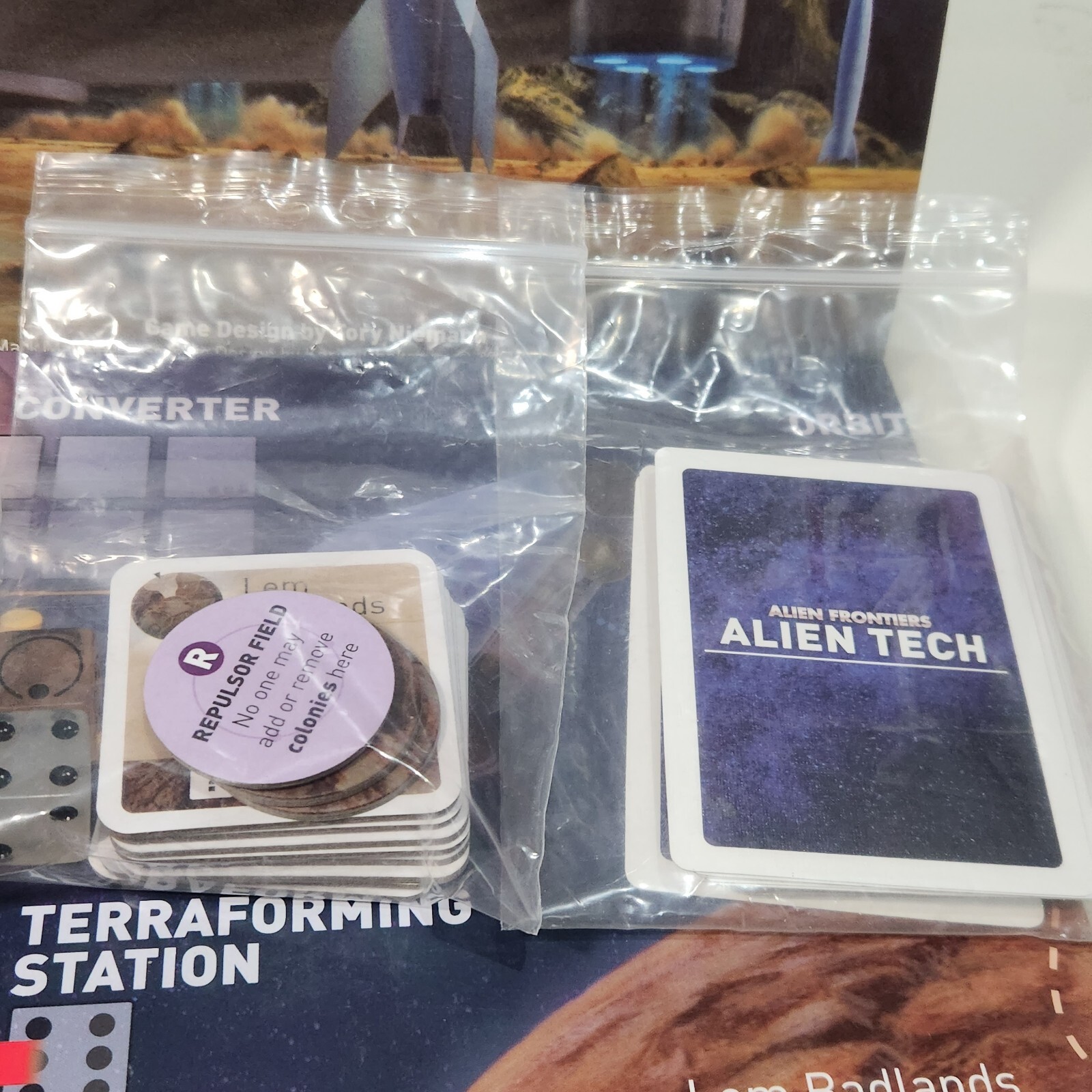 Alien Frontiers with Mind Control Helmet Card and 4 Rocket Tokens Complete 2011