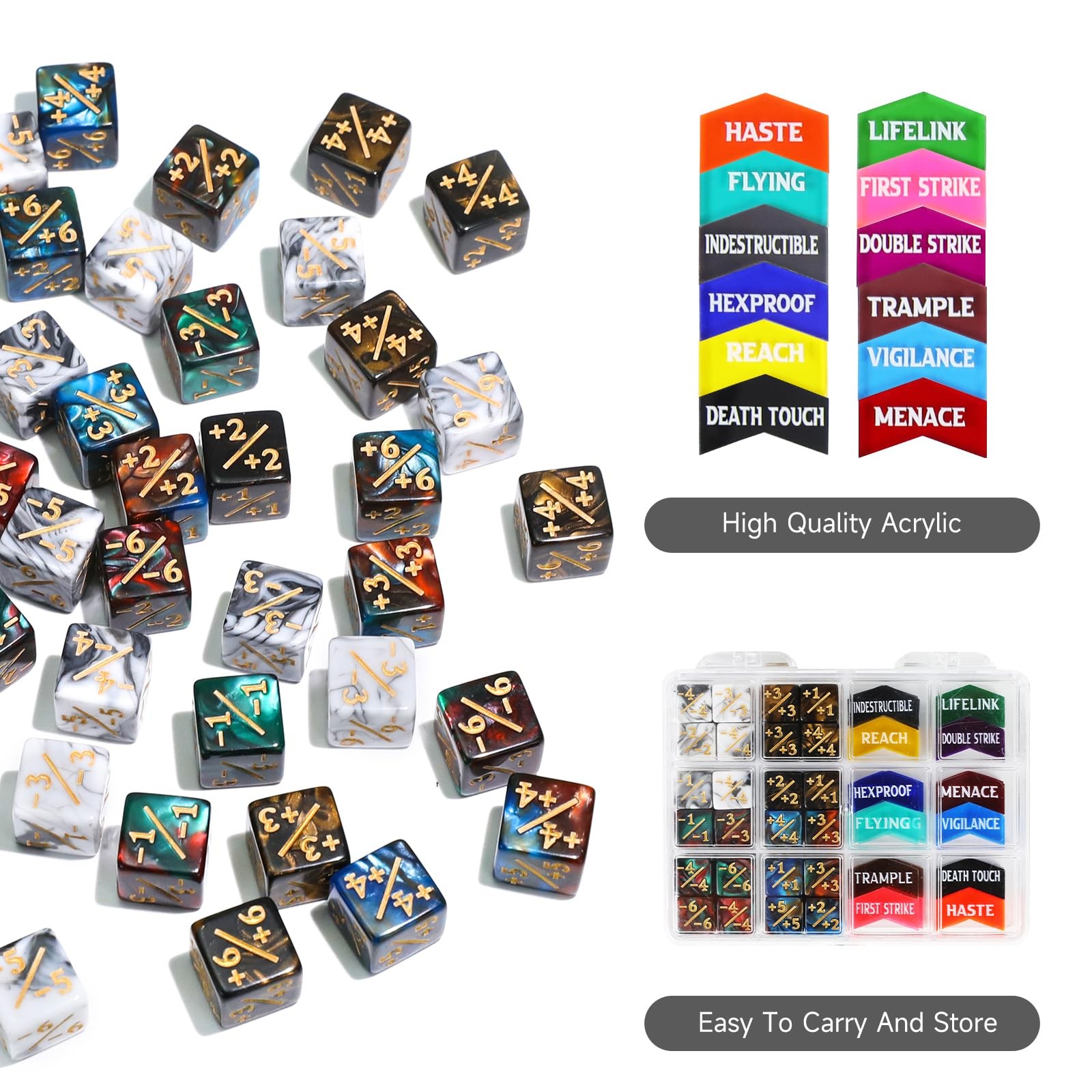 SIXPONTS 48 Pieces 12mm MTG Dice Abilities -1/+1 Life Counters Dices & MTG Ke…