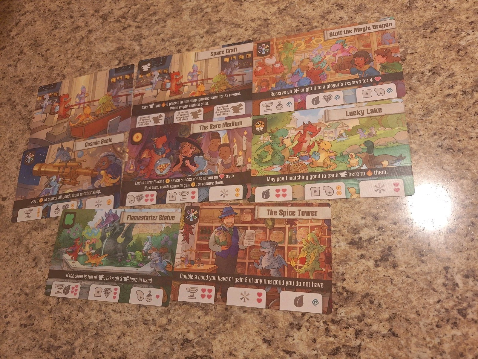 Lot of 7 Flamecraft Board Game Promo Shop Cards Cardboard Alchemy