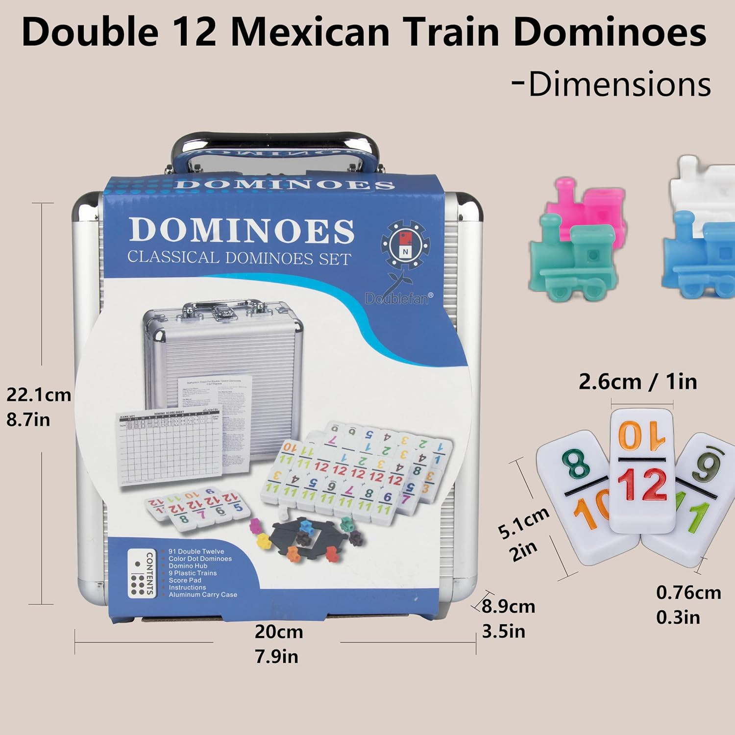 Mexican Train Dominoes with Color Numbers,Double 12 Numerical Domino