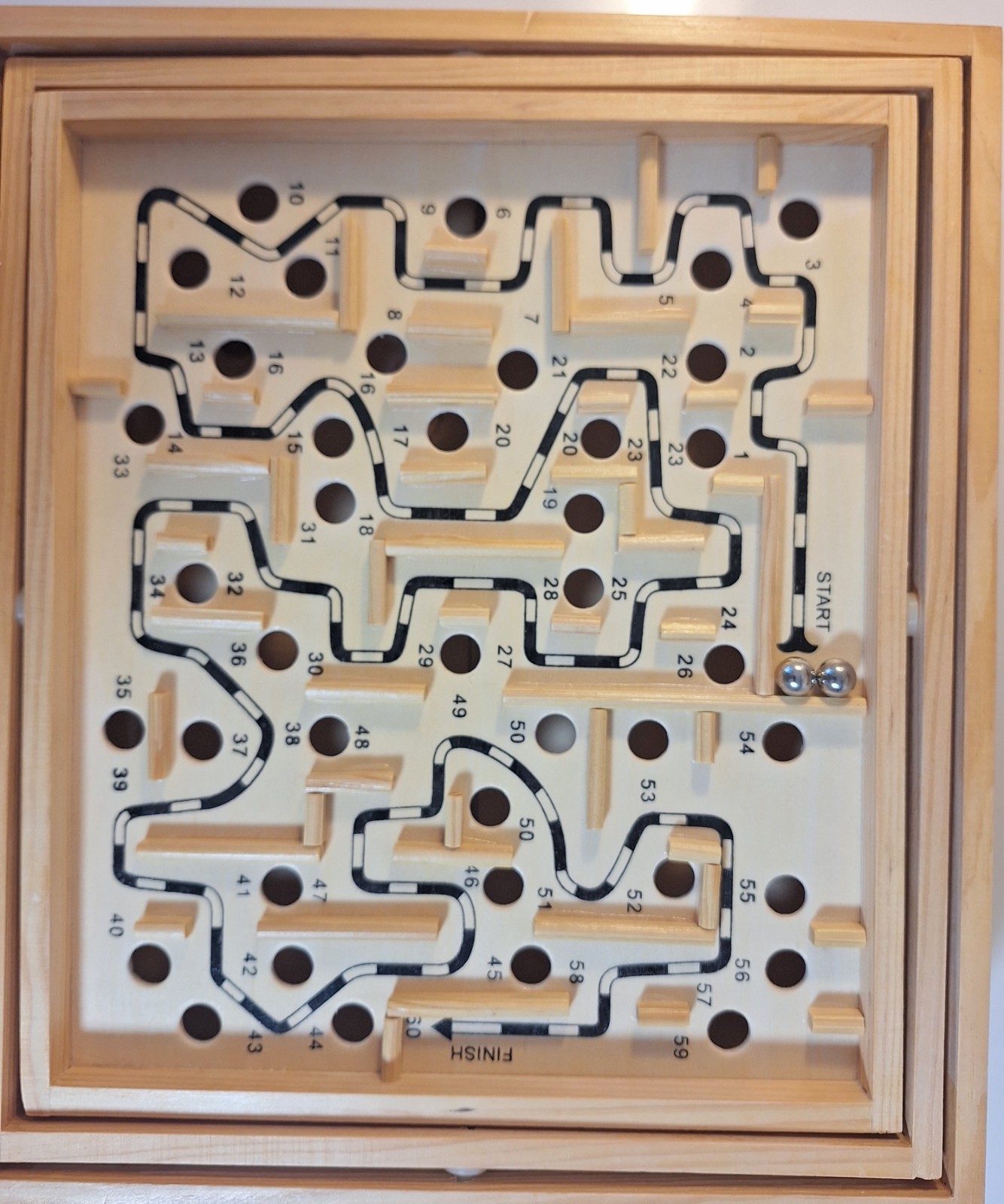 Labyrinth Game Real Wood Oak Finish 2 Steel Marbles Great Cond Damaged Box