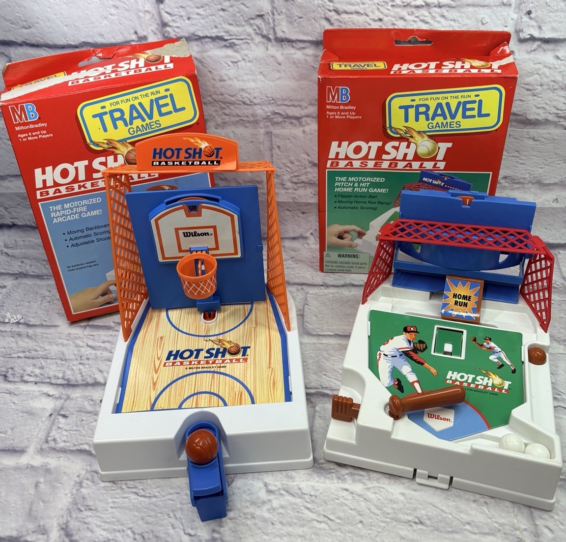 Vtg HOT SHOT BASKETBALL & BASEBALL Travel Version (Milton-Bradley 1992) W