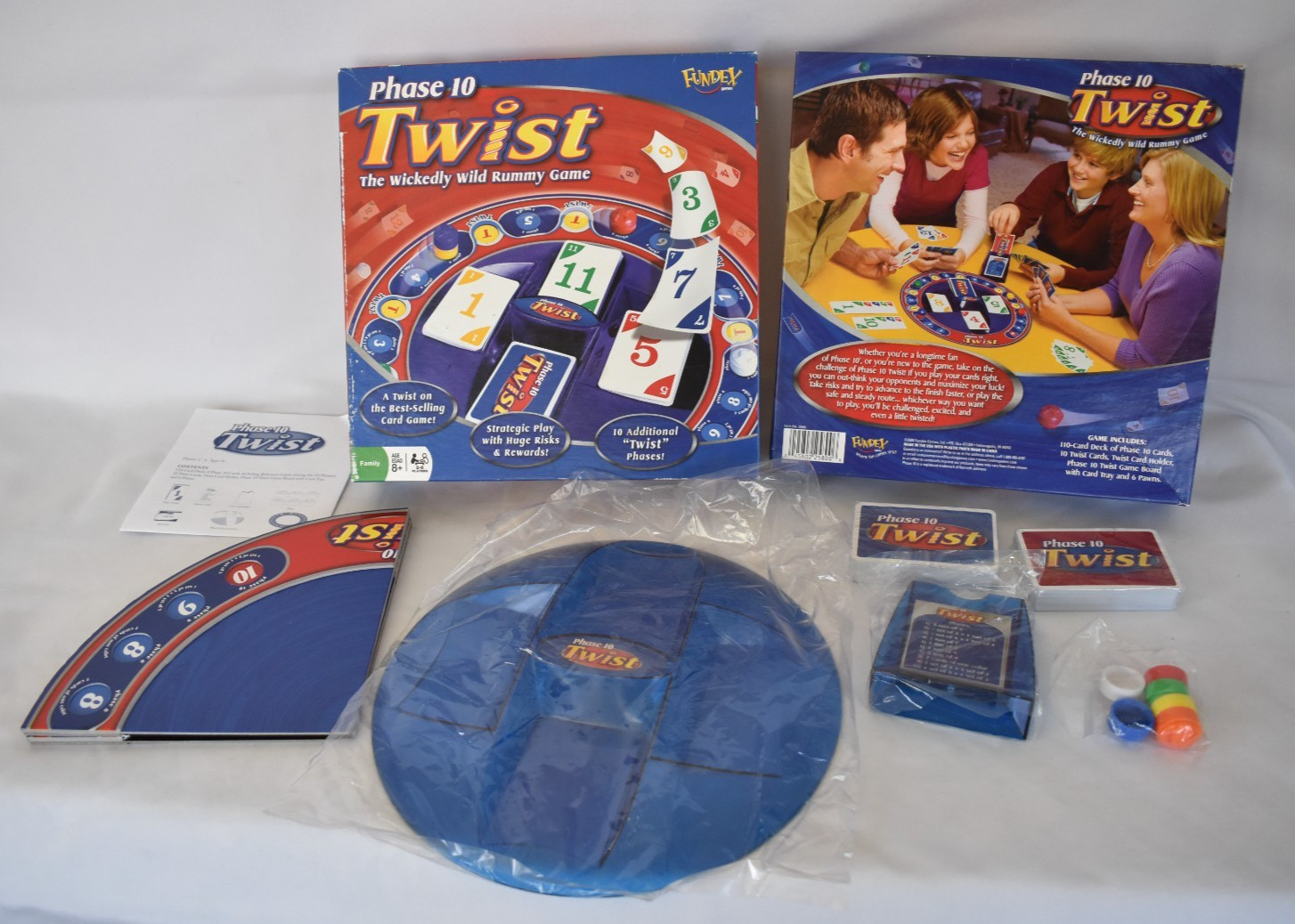 Phase 10 Twist Board Game Open Box SEALED PARTS Fundex 2008 Wickedly Wild Rummy